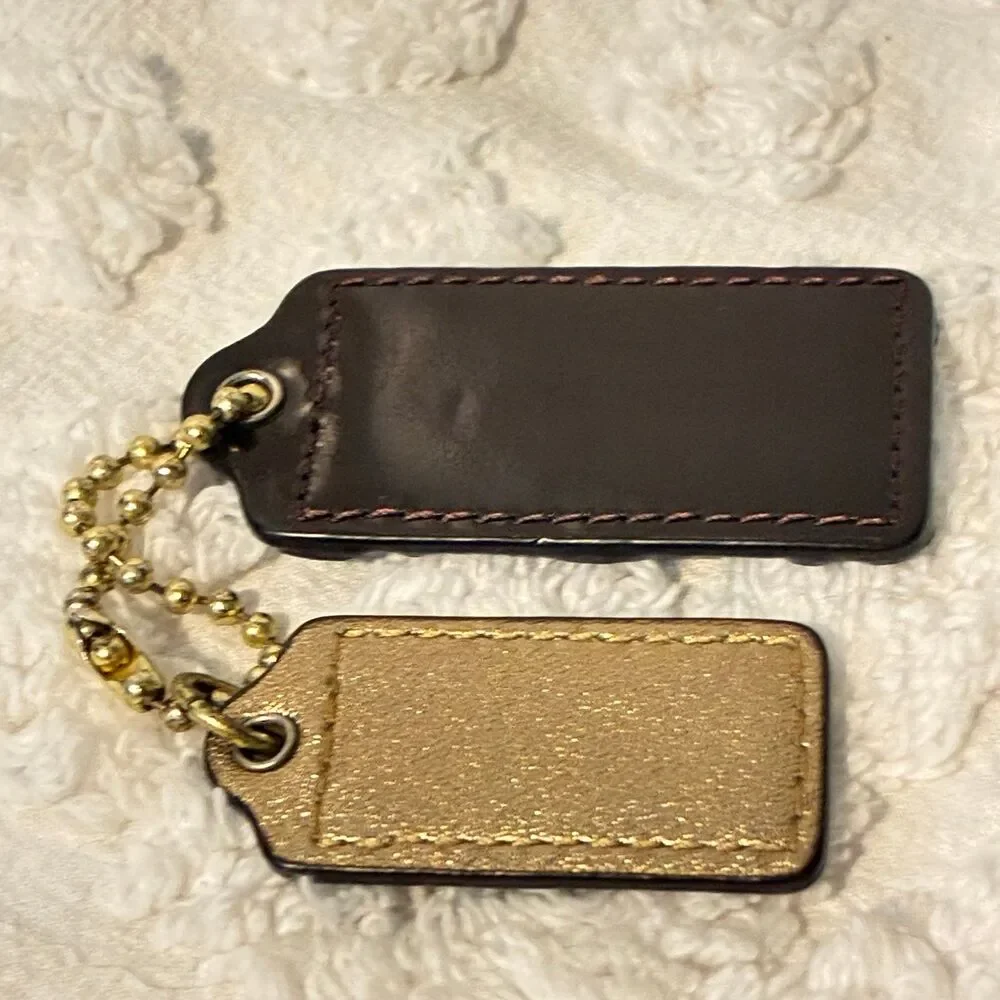 Coach Bag Charm Patent Leather Dark Brown Leather Gold